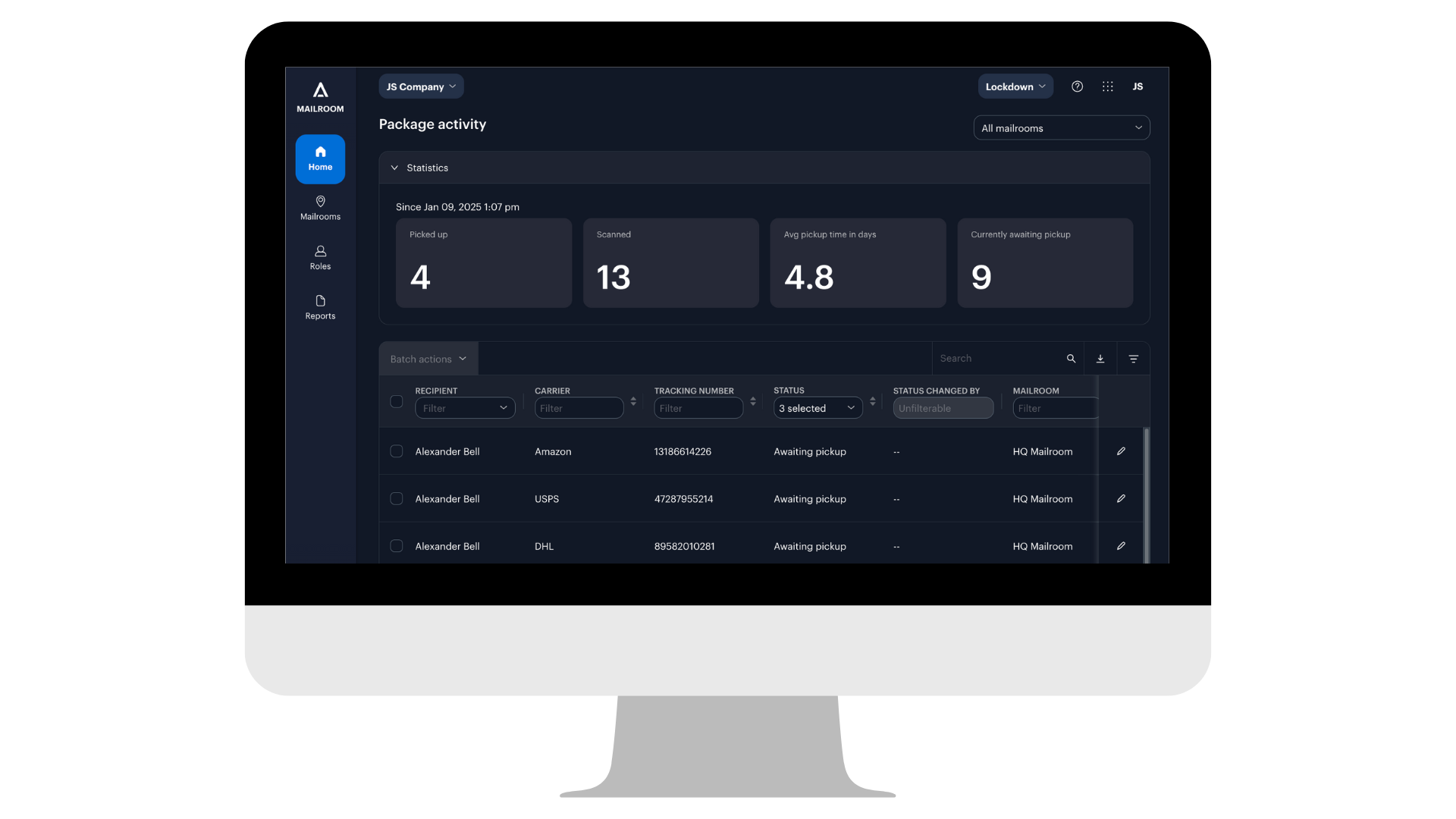 Mailroom Web Dashboard